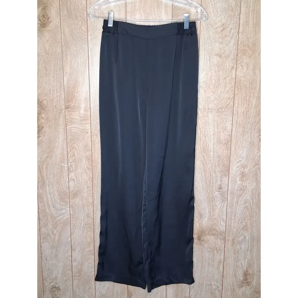 Stella McCartney 100% Silk Black 2 Piece Pajama Set Gold Piping Size Large